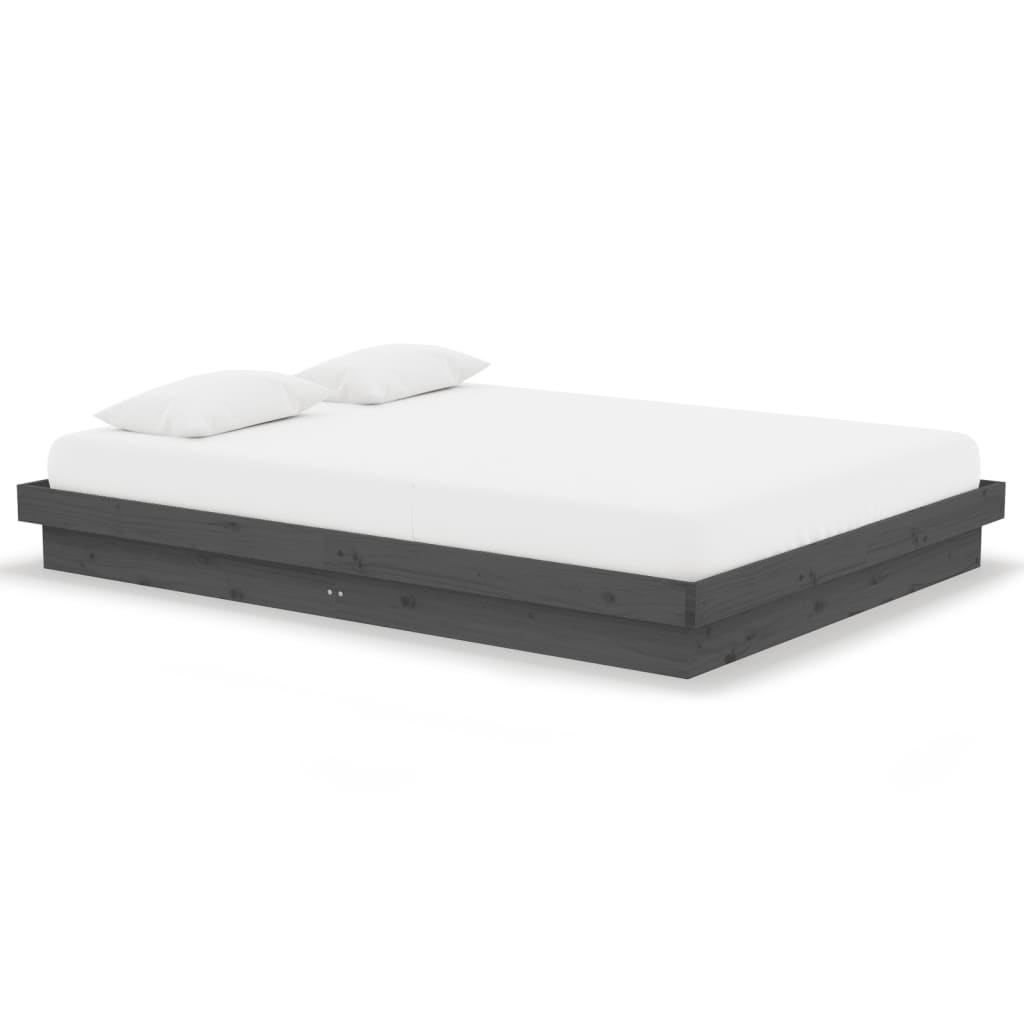 Solid Wood Grey Double Bed Frame - Sturdy & Stylish Design