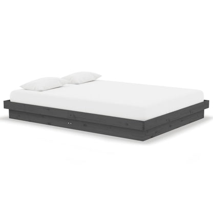 Solid Wood Grey Double Bed Frame - Sturdy & Stylish Design