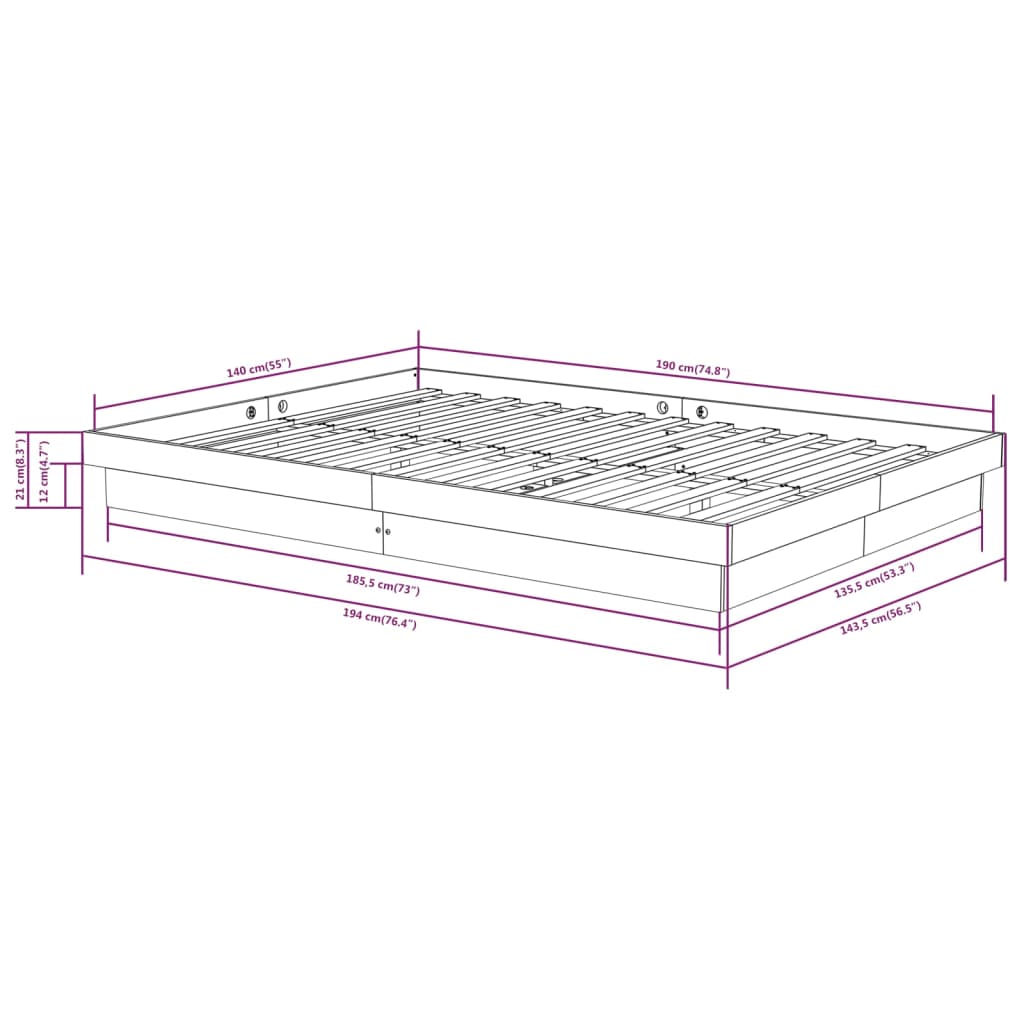 Solid Wood Bed Frame 140x190 cm - Natural Finish
