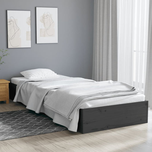 Grey Solid Wood Small Single Bed Frame, 75x190 cm - No Mattress