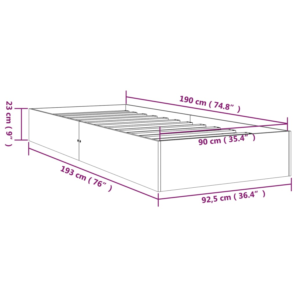 White Solid Wood Single Bed Frame 90x190 cm – No Mattress Included