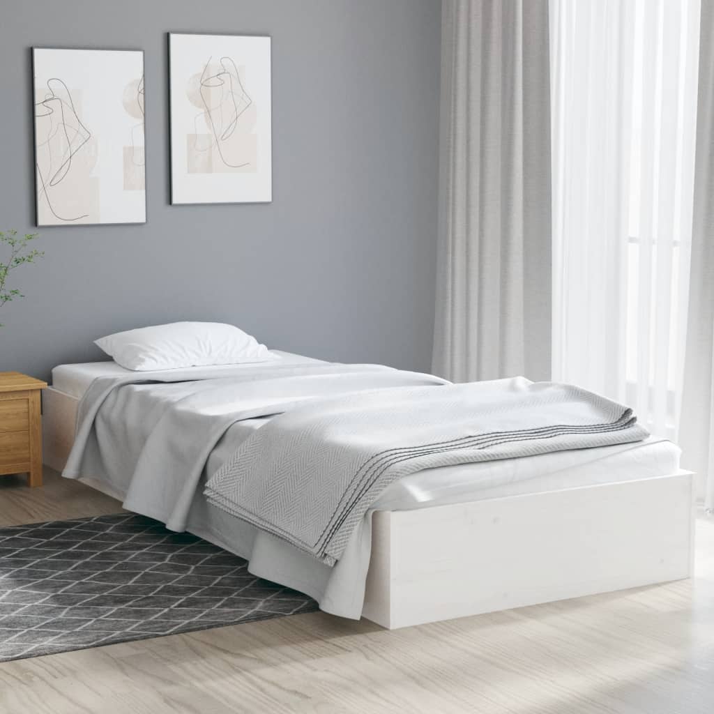 White Solid Wood Single Bed Frame 90x190 cm – No Mattress Included