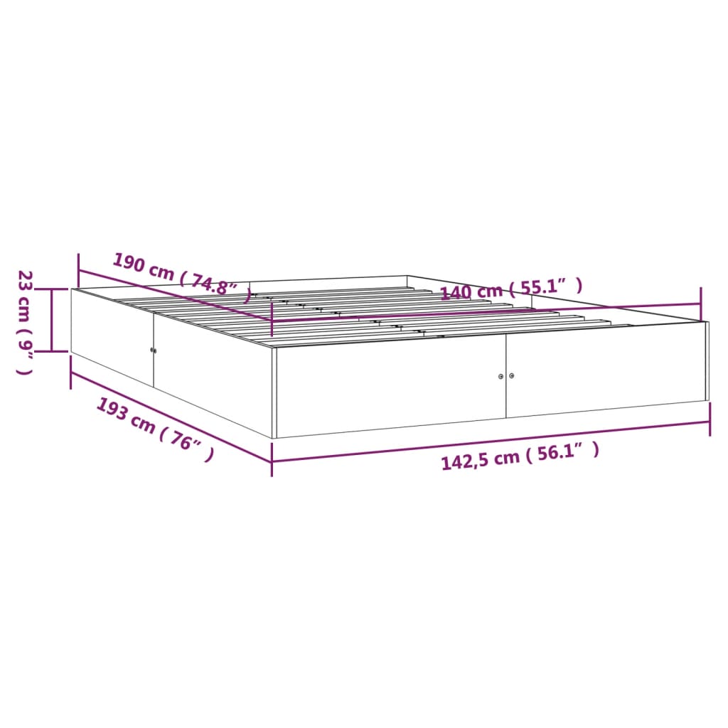 Solid Wood Bed Frame 140x190 cm - Durable, Sleek Design