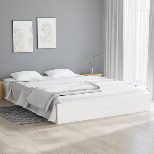 White Solid Wood Bed Frame - 140x190 cm - No Mattress Included