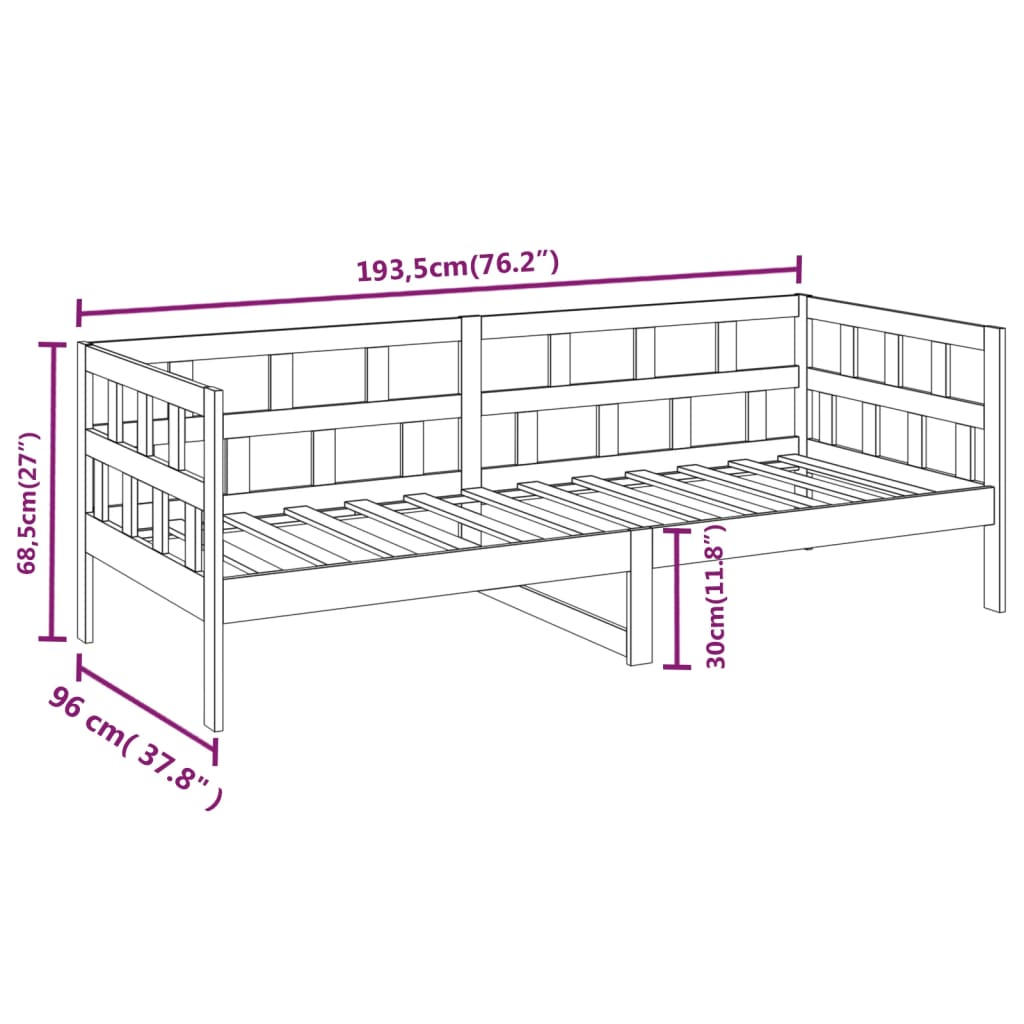 Solid Pine Wood Day Bed Frame 90x190 cm - No Mattress Included