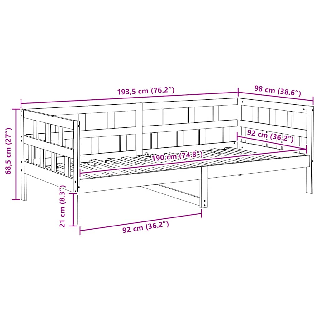 White Solid Pine Day Bed Frame 90x190 cm - Single Without Mattress