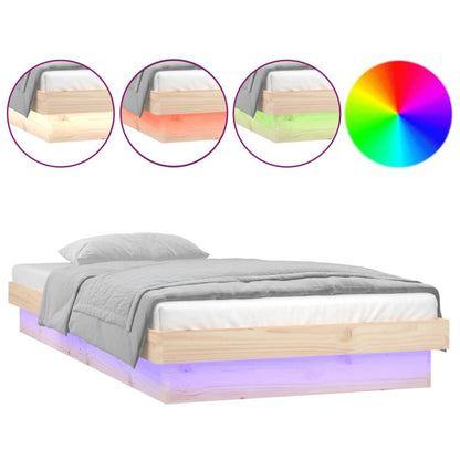 Solid Wood LED Bed Frame 90x200 cm, No Mattress Included