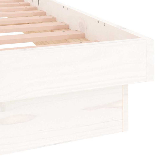 White Solid Wood LED Bed Frame, 90x200 cm, No Mattress Included