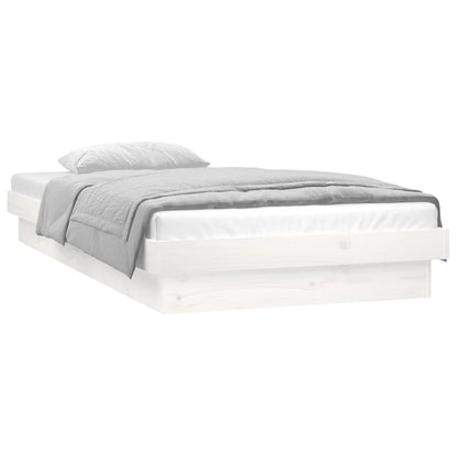 White Solid Wood LED Bed Frame 100x200 cm - No Mattress Included