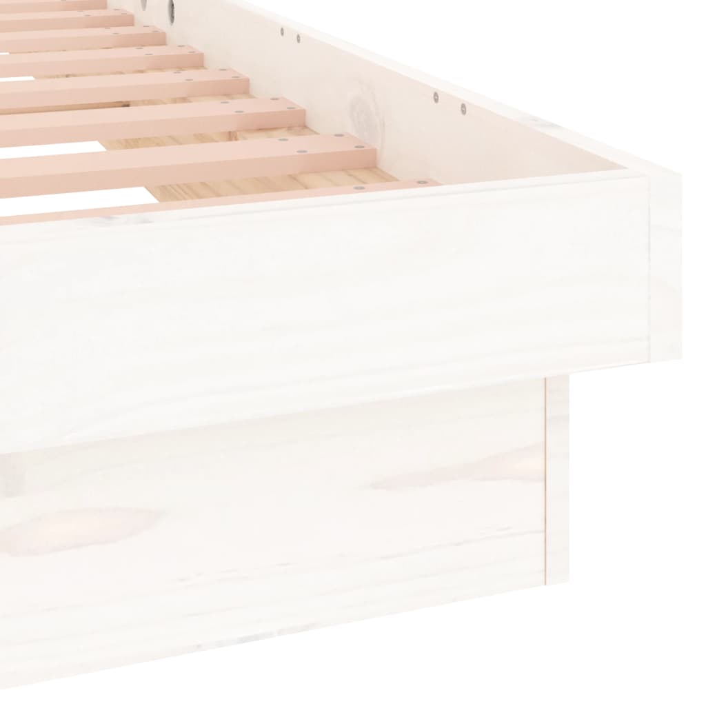 White Solid Wood LED Bed Frame 100x200 cm - No Mattress Included