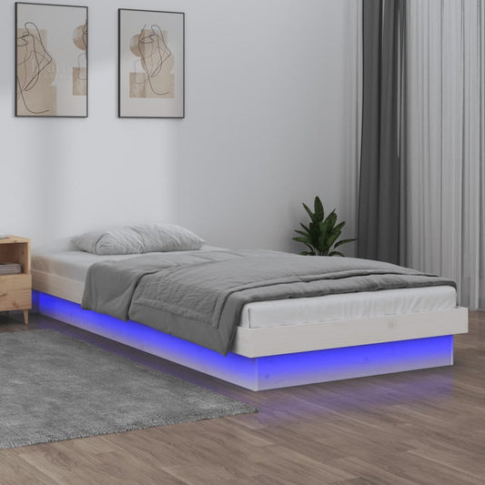 White Solid Wood LED Bed Frame 100x200 cm - No Mattress Included