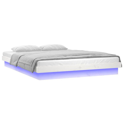White Super King Solid Wood LED Bed Frame - No Mattress Included