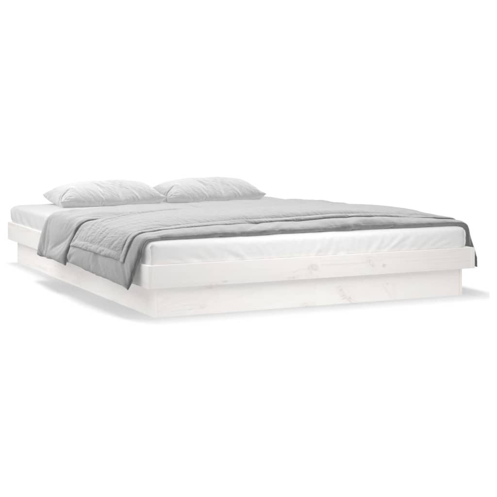 White Super King Solid Wood LED Bed Frame - No Mattress Included