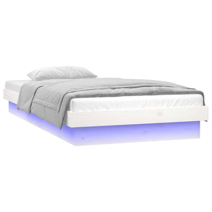 White Solid Wood LED Bed Frame, Small Single - No Mattress