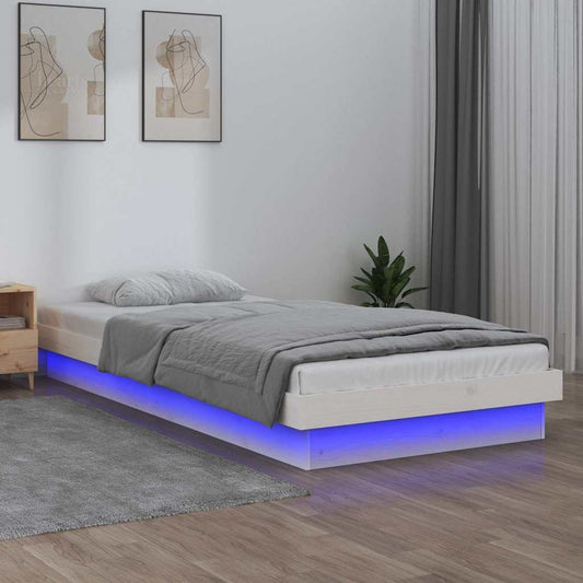 White Solid Wood LED Bed Frame, Small Single - No Mattress