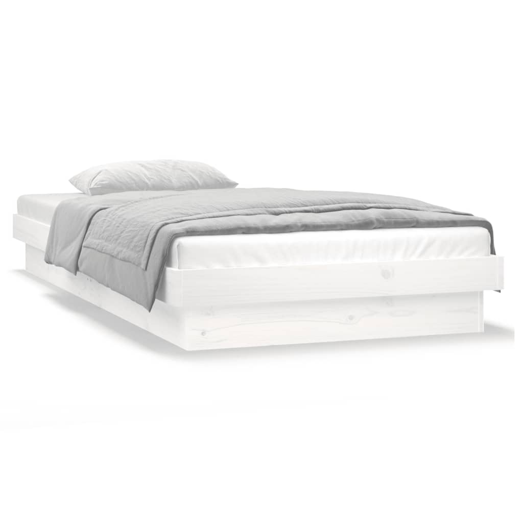 Solid Wood LED Bed Frame - White, Single Size (No Mattress)