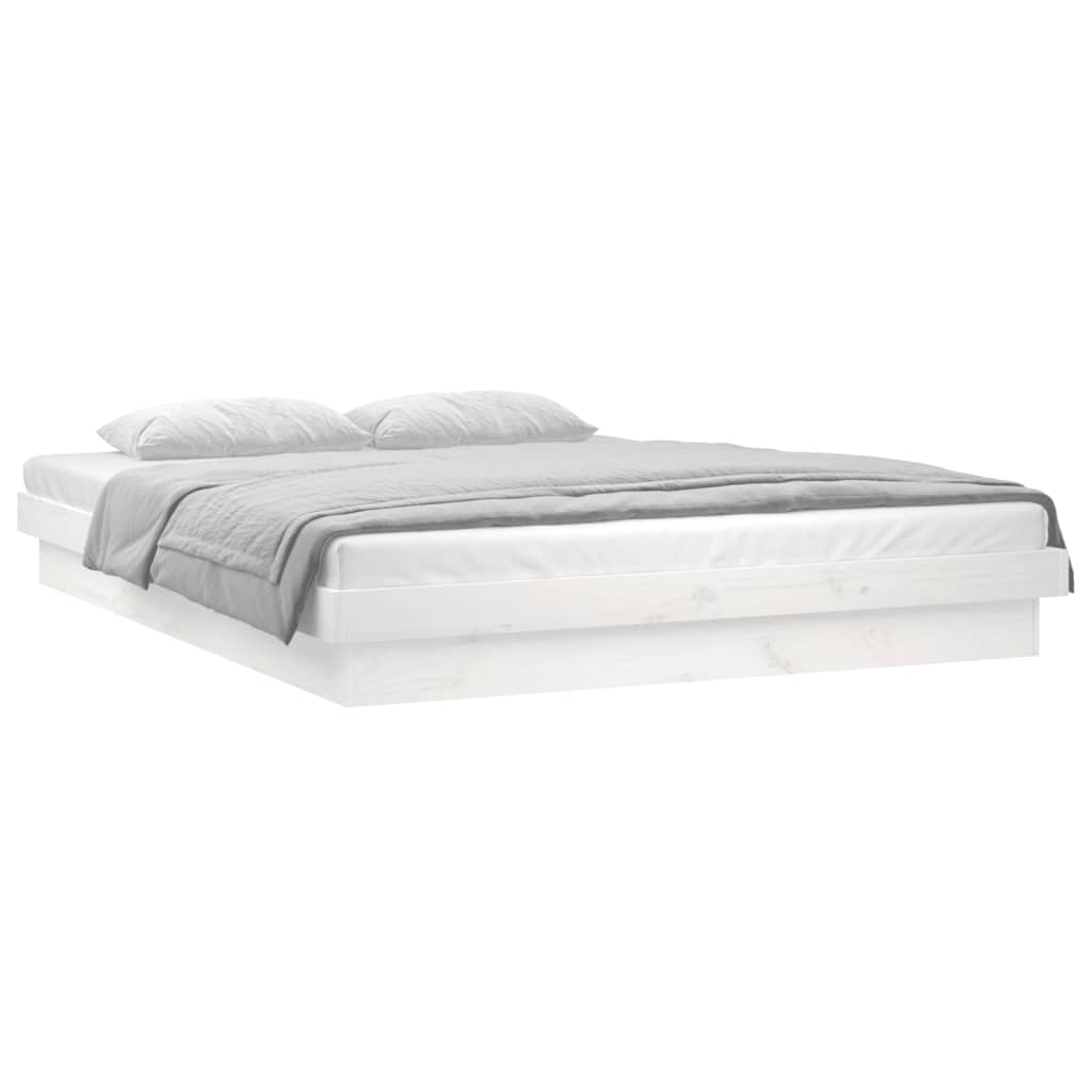 White Small Double LED Bed Frame - Solid Wood, No Mattress Included