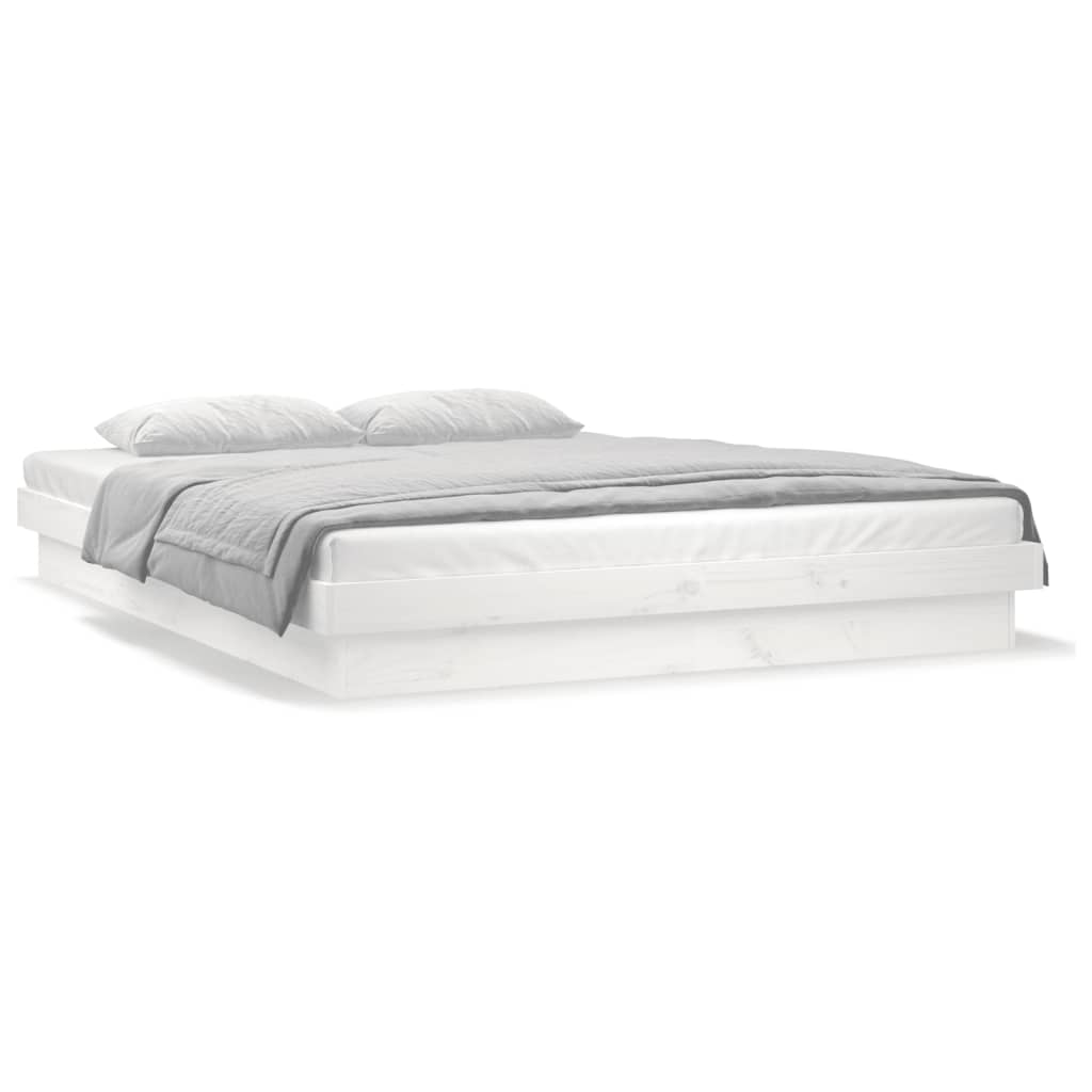 White Small Double LED Bed Frame - Solid Wood, No Mattress Included