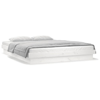 White Small Double LED Bed Frame - Solid Wood, No Mattress Included
