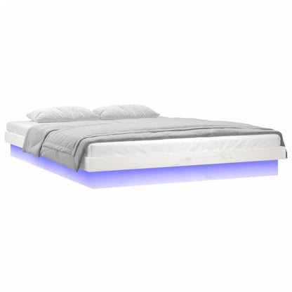White Small Double LED Bed Frame - Solid Wood, No Mattress Included