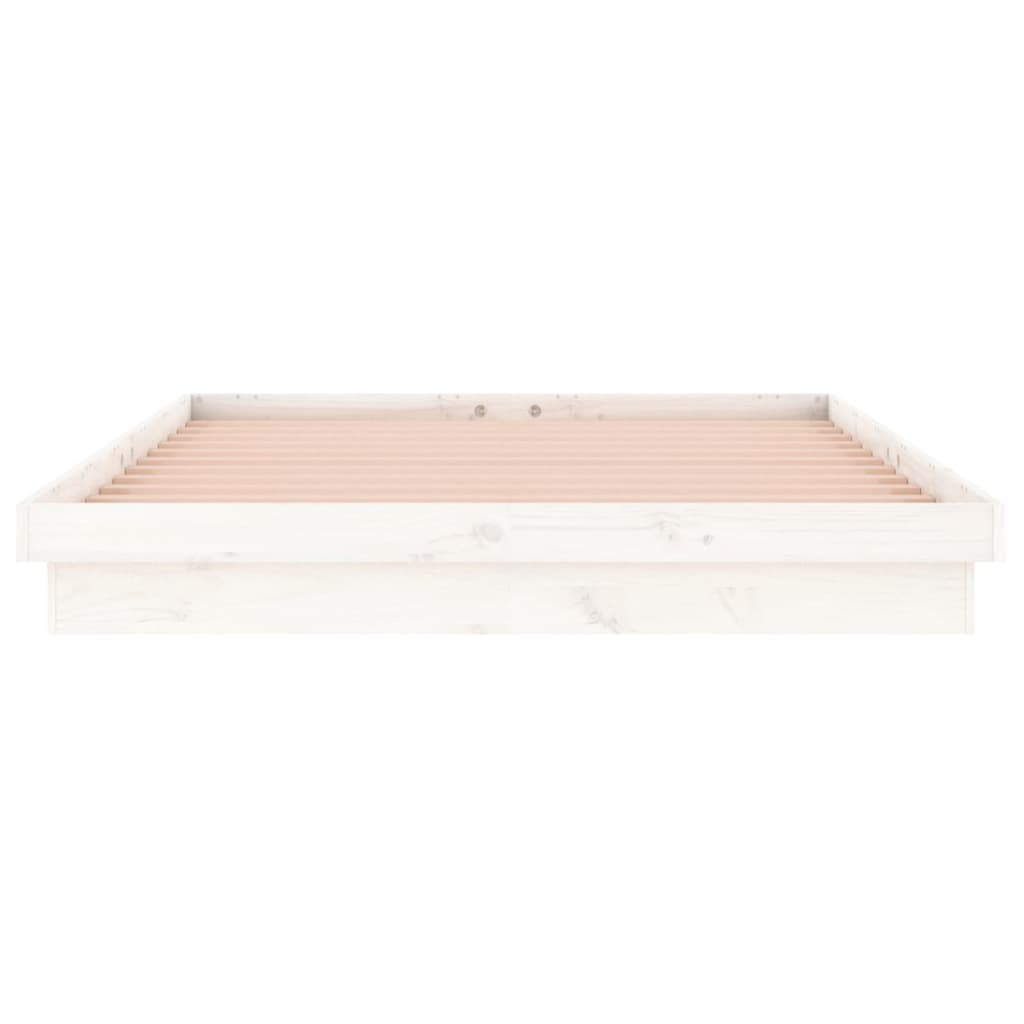 White Small Double LED Bed Frame - Solid Wood, No Mattress Included