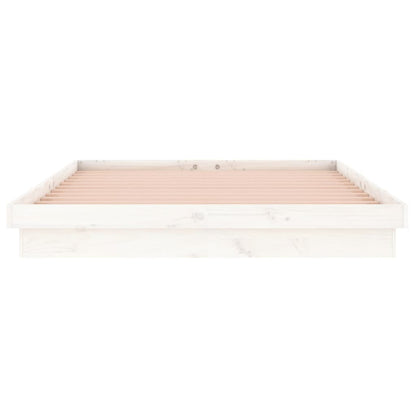 White Small Double LED Bed Frame - Solid Wood, No Mattress Included