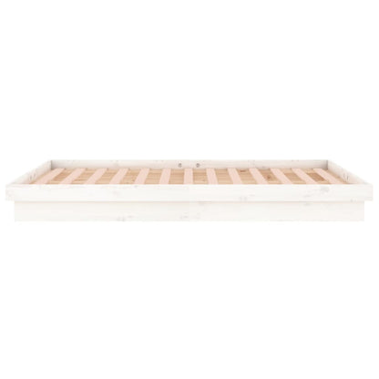 White Small Double LED Bed Frame - Solid Wood, No Mattress Included