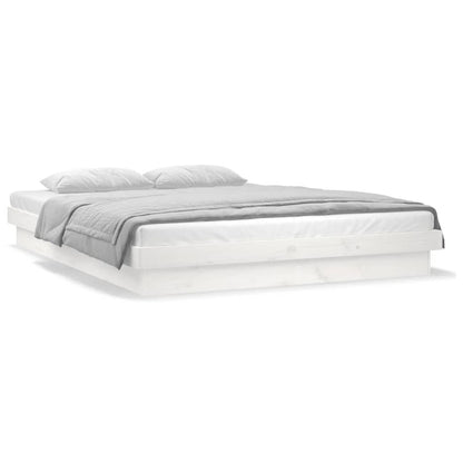 White Solid Wood LED Bed Frame, Double Size, No Mattress Included