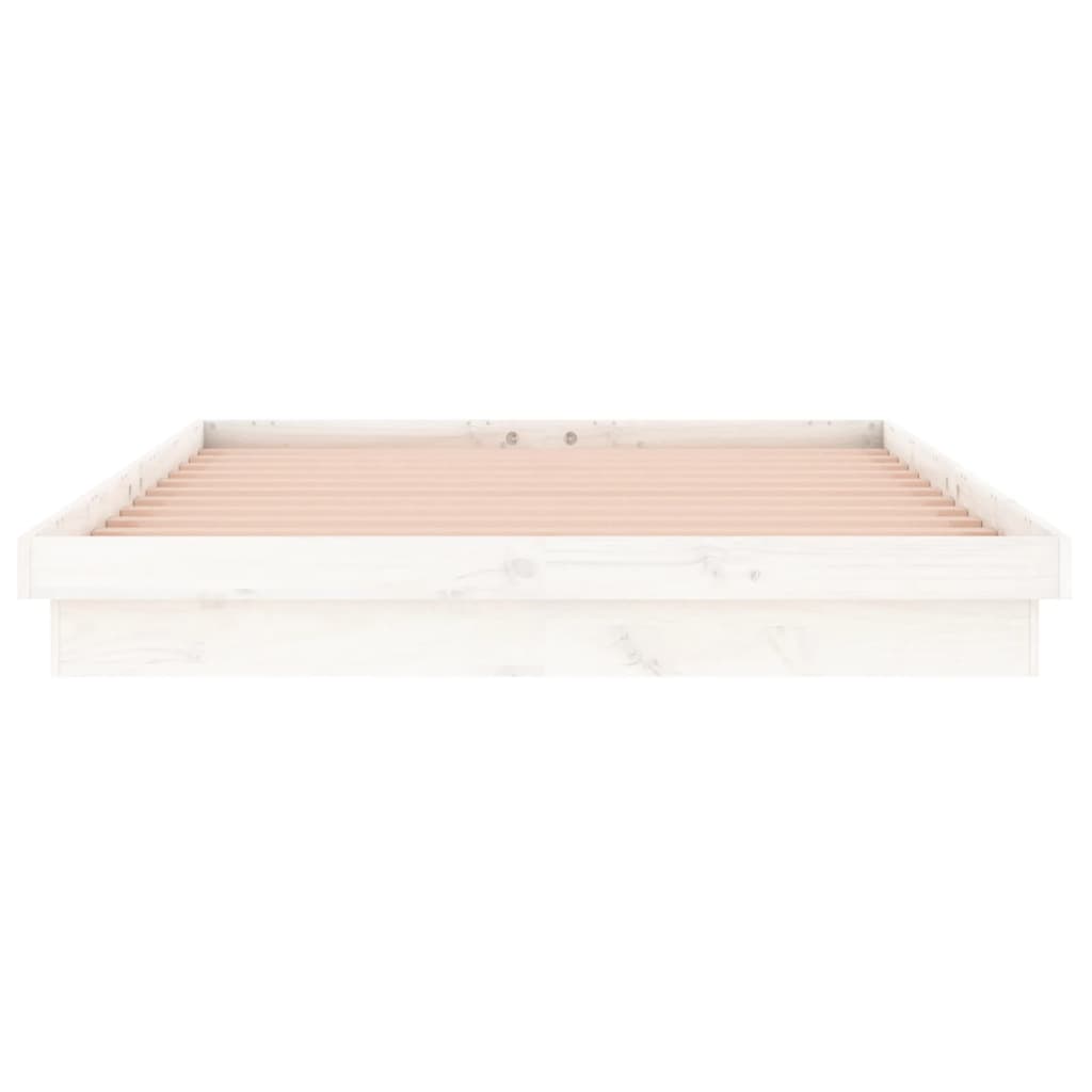 White Solid Wood LED Bed Frame, Double Size, No Mattress Included