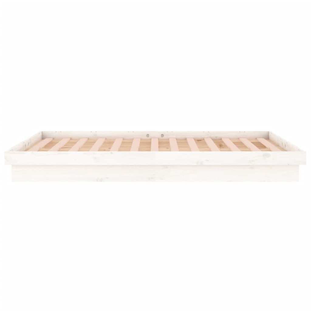 White Solid Wood LED Bed Frame, Double Size, No Mattress Included