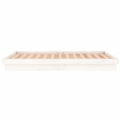 White Solid Wood LED Bed Frame, Double Size, No Mattress Included