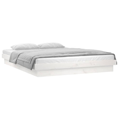 White Solid Wood LED Bed Frame, 140x190 cm, No Mattress Included