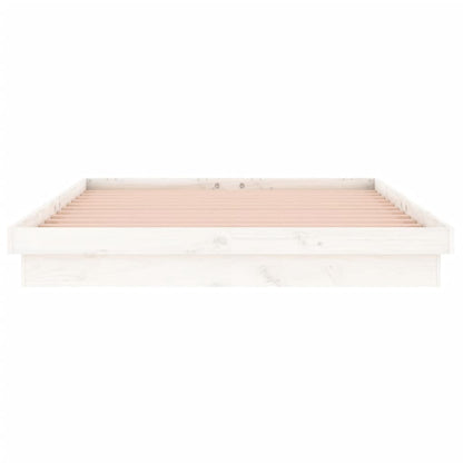 White Solid Wood LED Bed Frame, 140x190 cm, No Mattress Included