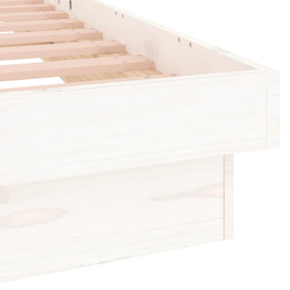 White Solid Wood LED Bed Frame, 140x190 cm, No Mattress Included