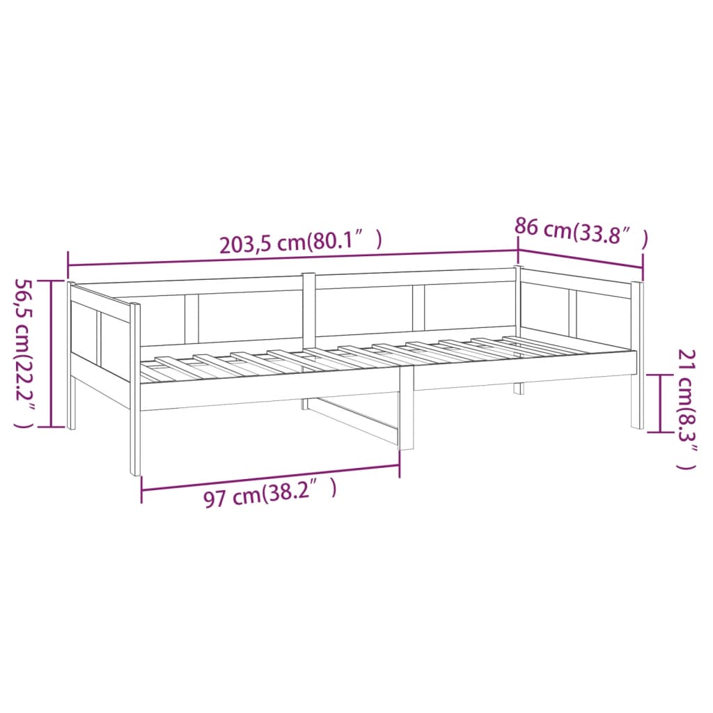 Solid Pine Wood Day Bed Frame 80x200 cm - Mattress Not Included