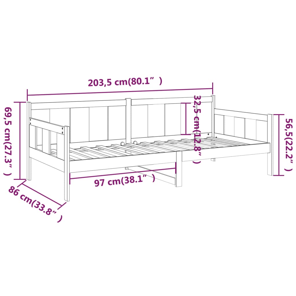 Solid Pine Wood Day Bed Frame 80x200 cm - Mattress Not Included