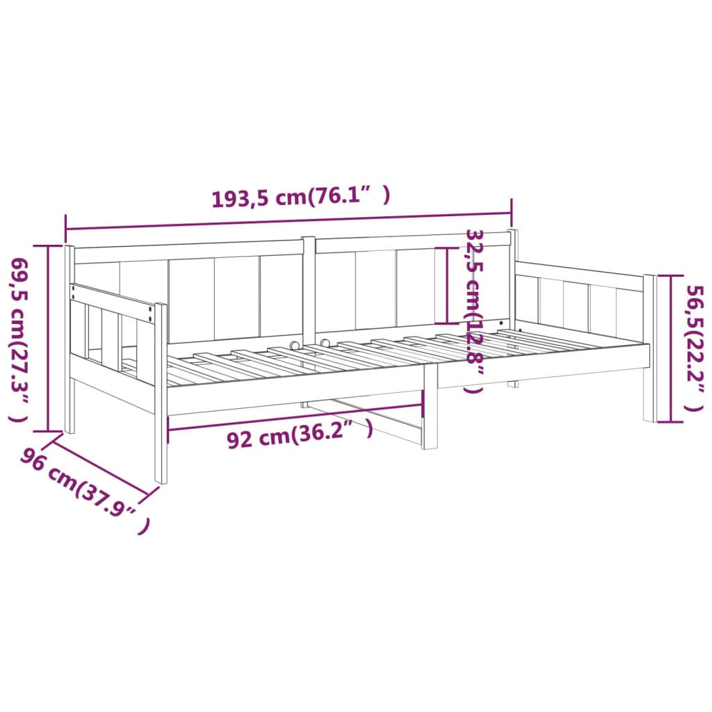 Honey Brown Pine Day Bed Frame - Solid Wood Single 90x190 cm