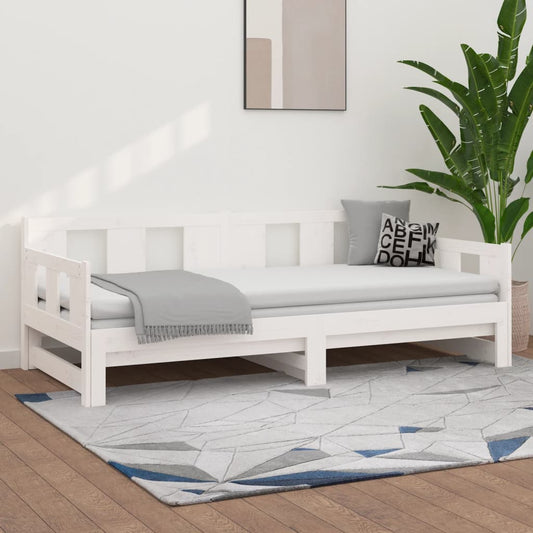 White Solid Pine Pull-Out Day Bed Frame - Without Mattress, 2x cm