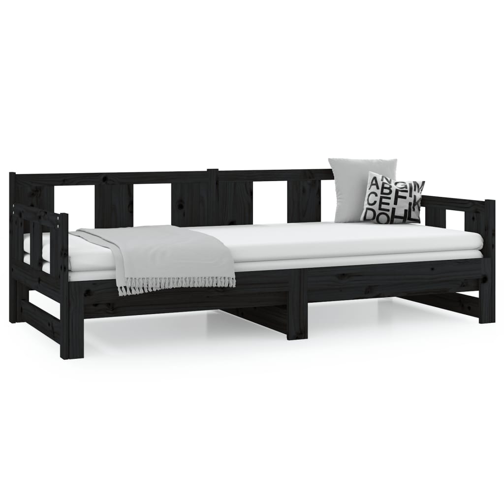 Black Metal Pull-out Day Bed Frame 2x(80x200) cm - Mattress Not Included