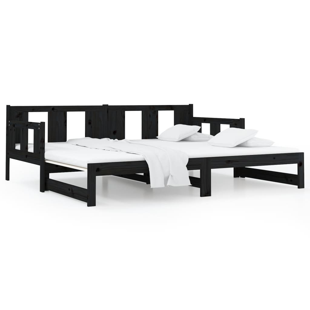 Black Metal Pull-out Day Bed Frame 2x(80x200) cm - Mattress Not Included