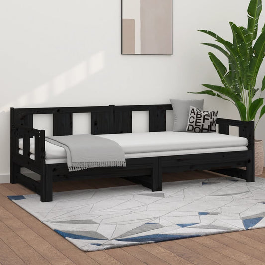 Black Solid Pine Pull-Out Day Bed Frame - No Mattress Included
