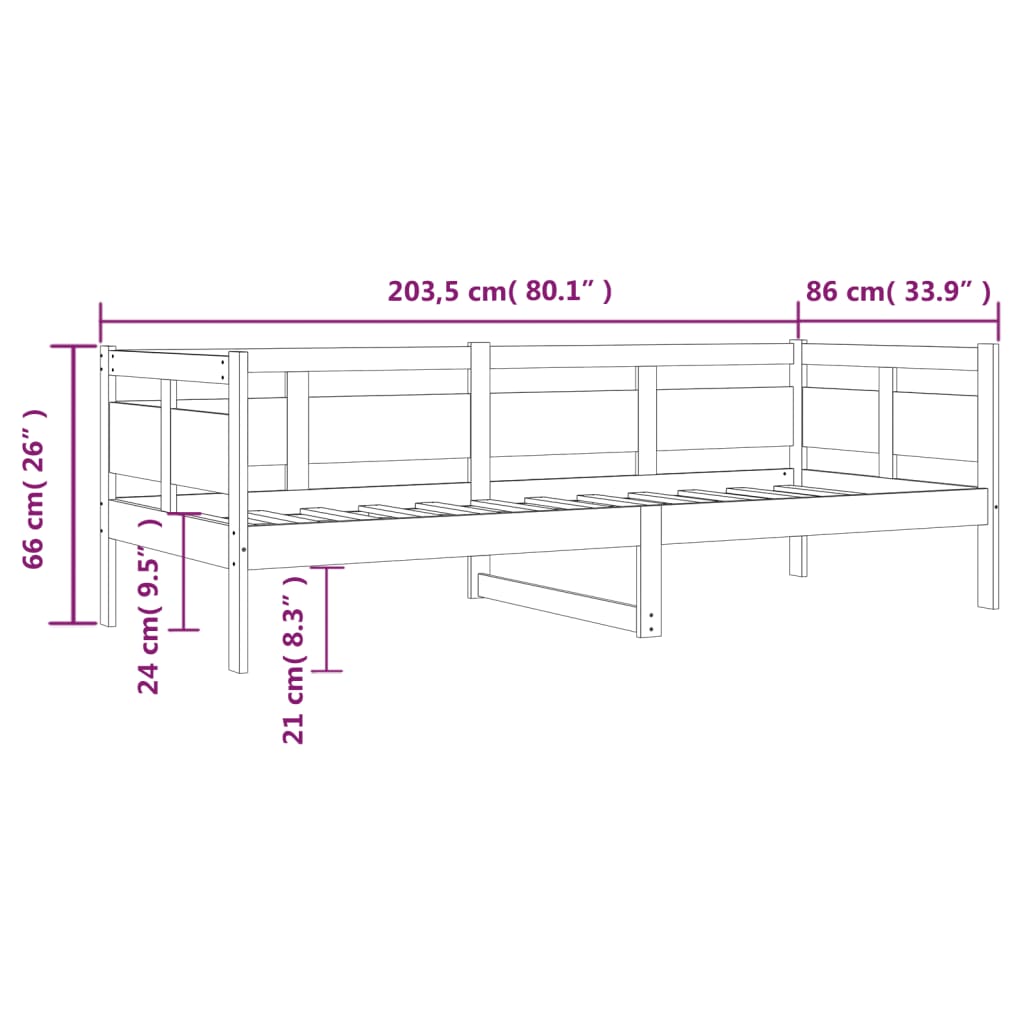 White Solid Pine Day Bed Frame - 80x200 cm, Mattress Not Included