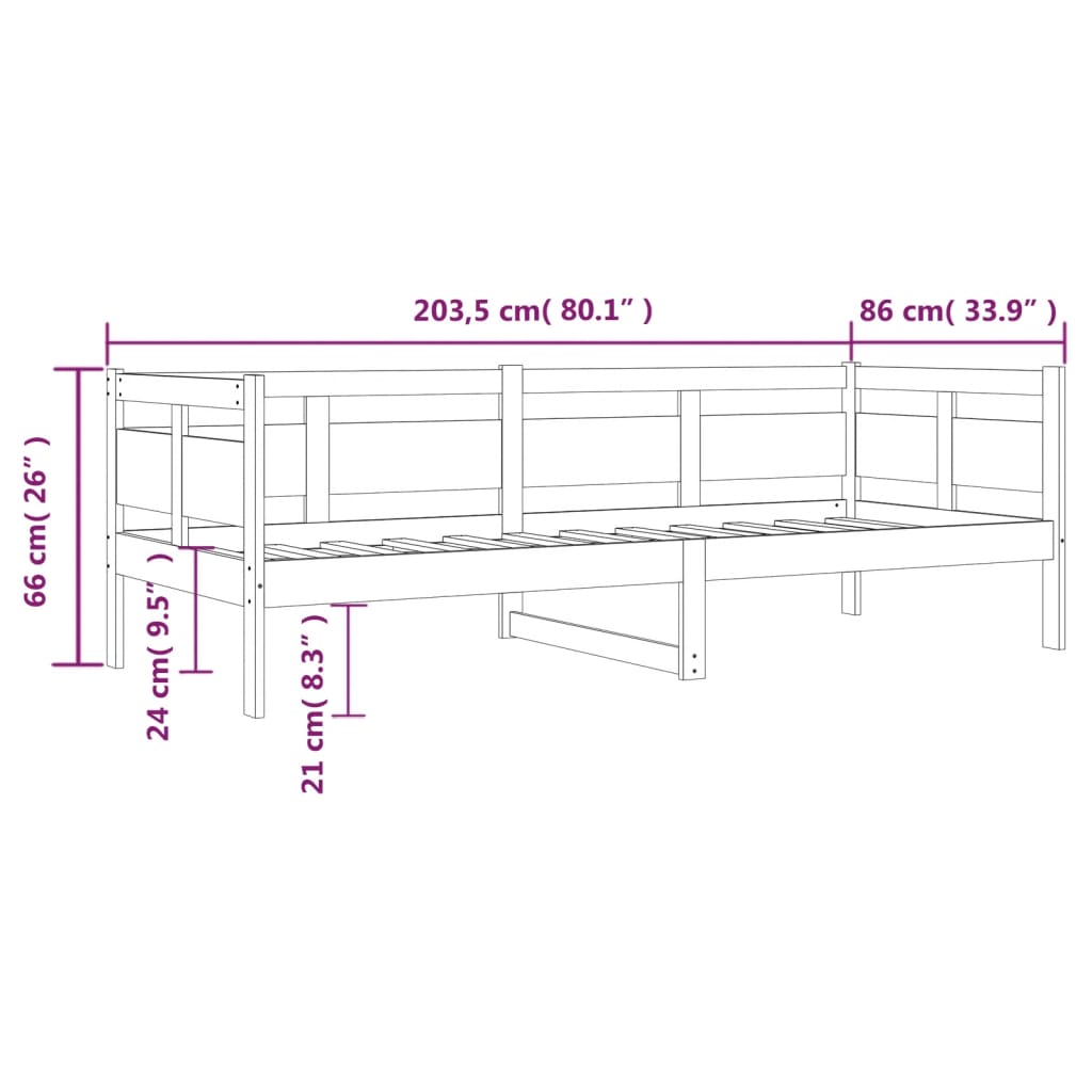 Honey Brown Solid Pine Day Bed Frame - 80x200 cm (No Mattress)