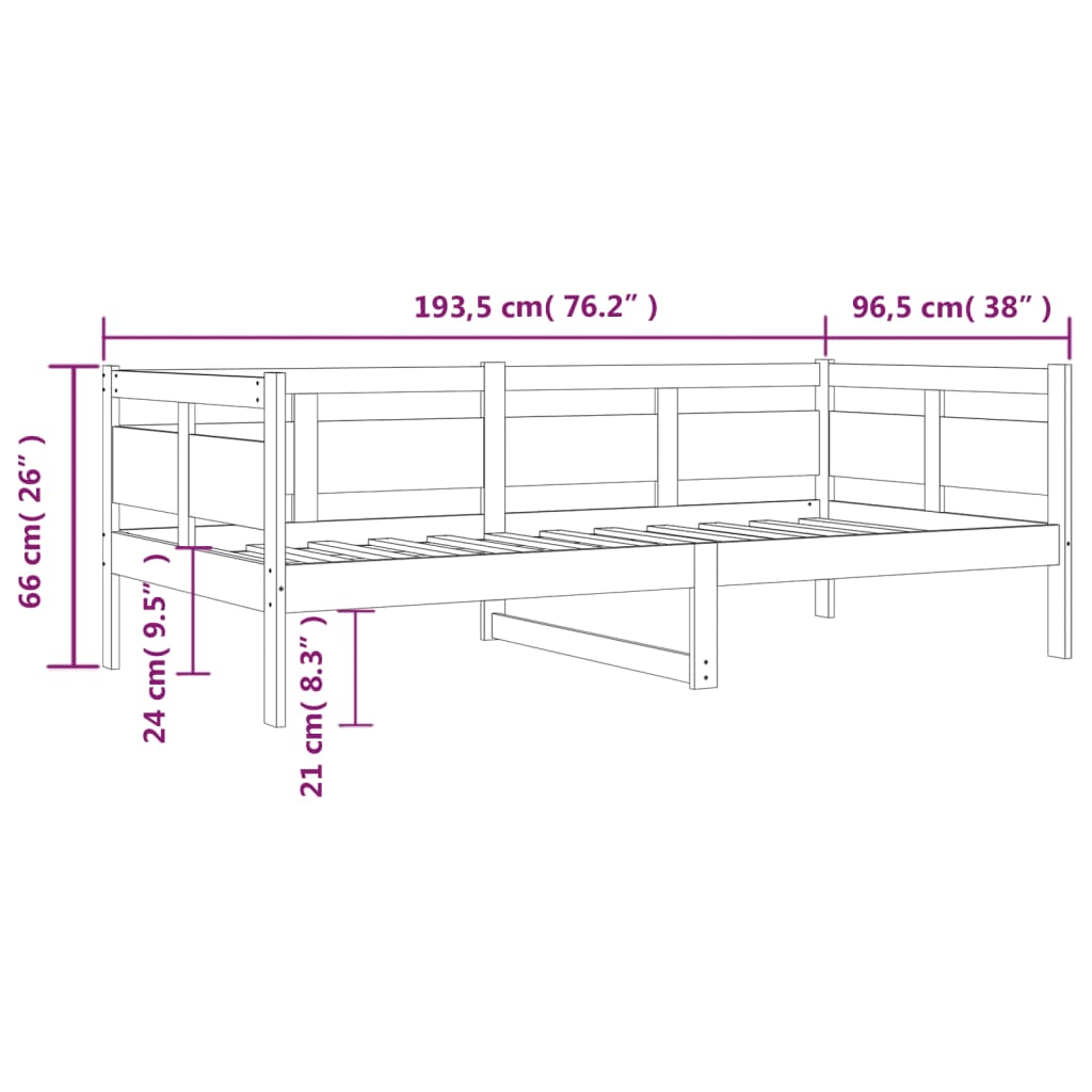 White Solid Wood Pine Day Bed 90x190 cm - Single Frame Only