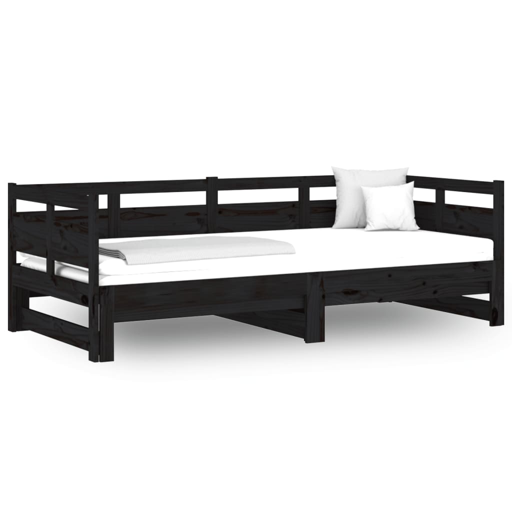 Black Pull-out Day Bed Frame 2x(80x200) cm - No Mattress Included