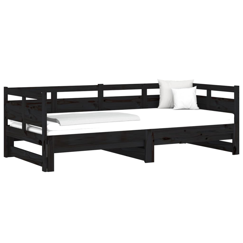 Black Pull-out Day Bed Frame 2x(80x200) cm - No Mattress Included