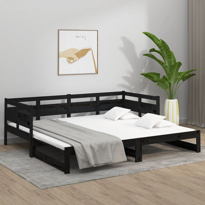 Black Pull-out Day Bed Frame 2x(80x200) cm - No Mattress Included