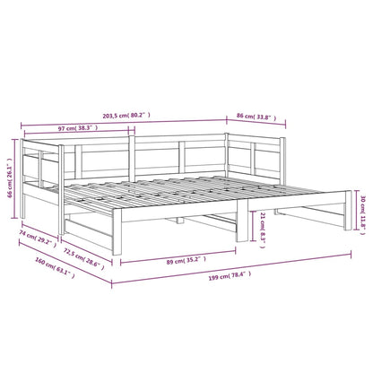 Black Pull-out Day Bed Frame 2x(80x200) cm - No Mattress Included