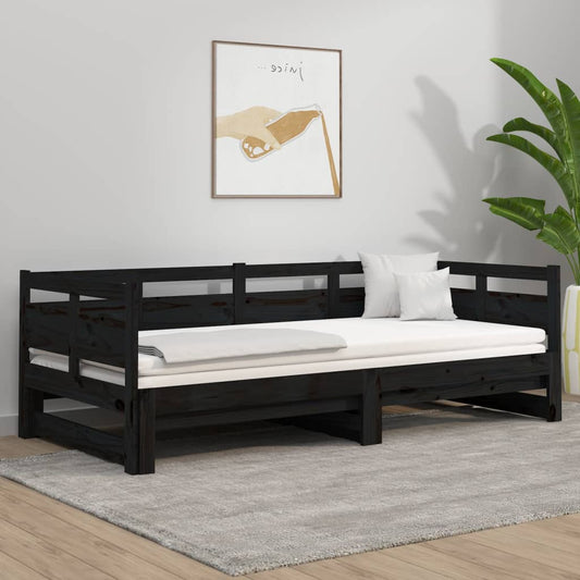 Black Pull-out Day Bed Frame 2x(80x200) cm - No Mattress Included