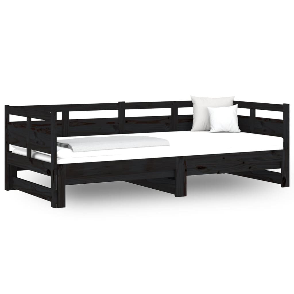 Sleek Black Metal Pull-Out Day Bed Frame 2x(90x190) cm